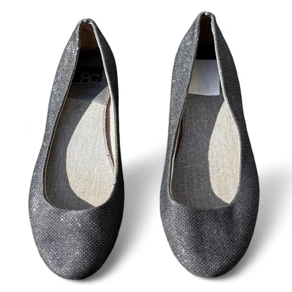 Y2K Vintage BC Ballet Flats in Metallic Black Canvas